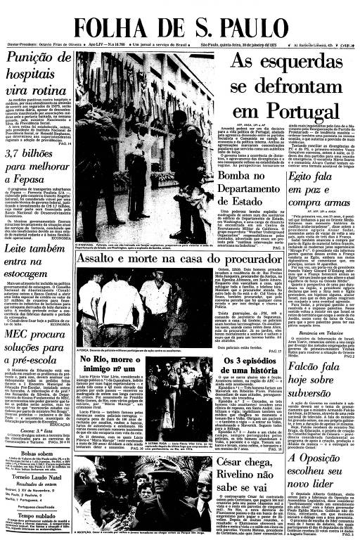 Primeira Página da Folha de 30 de janeiro de 1975