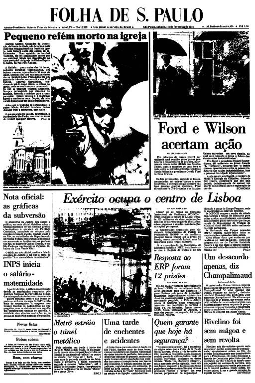 Primeira Página da Folha de 1º de fevereiro de 1975