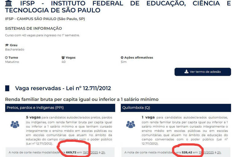 A imagem apresenta informações do Instituto Federal de Educação， Ciência e Tecnologia de São Paulo (IFSP). O título destaca 039;Vaga reservada - Lain nº 12.911/2022039;. Há um texto explicativo sobre a reserva de vaga para candidatos que se enquadram em critérios específicos， além de dois botões destacados em vermelho， um para 039;Visualizar039; e outro para 039;Acessar039;.