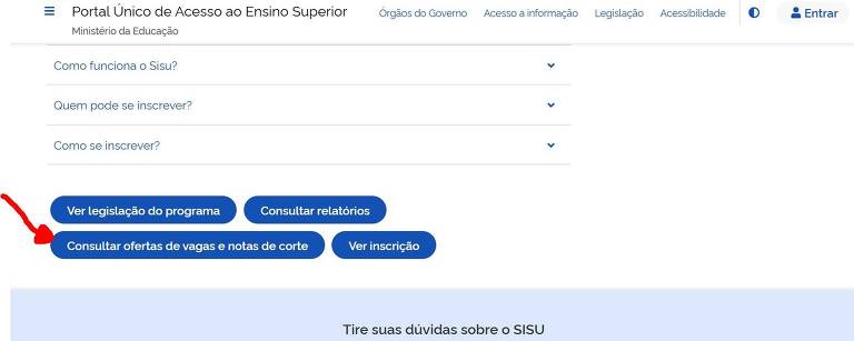 Página de internet com alguns links para pesquisa do Sisu