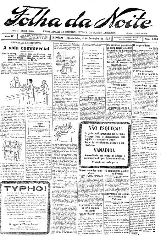 Primeira Página da Folha da Noite de 4 de fevereiro de 1925