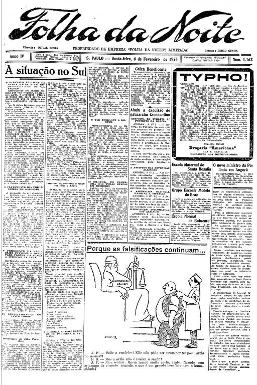 Primeira Página da Folha da Noite de 6 de fevereiro de 1925