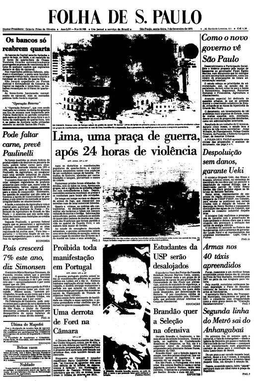 Primeira Página da Folha de 7 de fevereiro de 1975