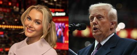 Victoria Kjaer, Miss Universo 2024, e Donald Trump, durante a posse dele como presidente dos EUA