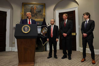 U.S. President Trump delivers remarks on Ai infrastructure at the Roosevelt room at White House in Washington