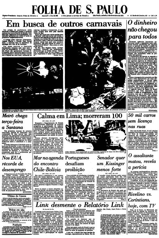 Primeira Página da Folha de 8 de fevereiro de 1975