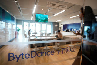 FILE PHOTO: The ByteDance logo is seen at the company's office in Shanghai