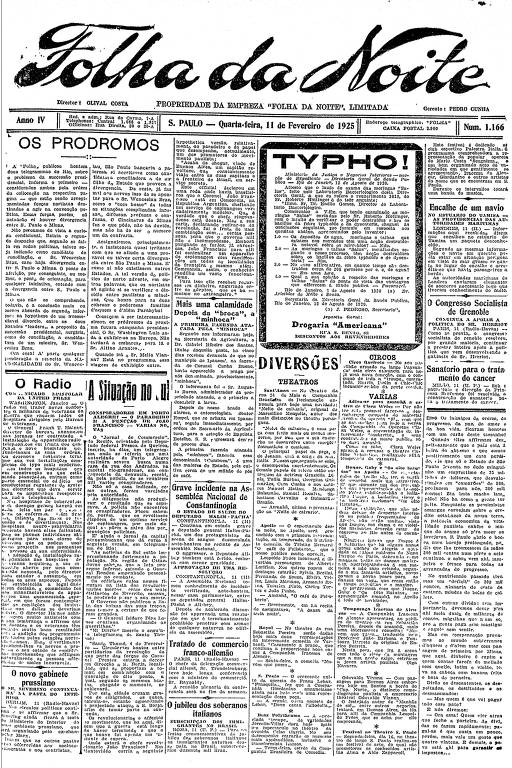 Primeira Página da Folha da Noite de 11 de fevereiro de 1925