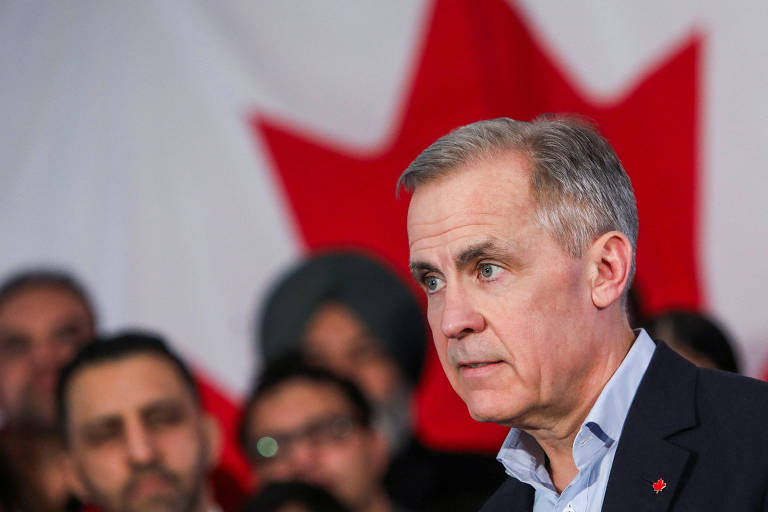 O ex-chefe do Banco do Canadá， Mark Carney， durante anúncio de que seria candidato a substituir Trudeau