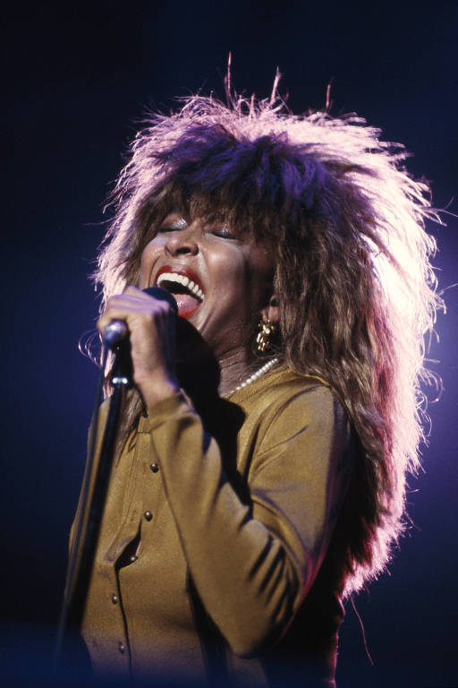 Tina Turner no palco em Nova York， em agosto de 1987