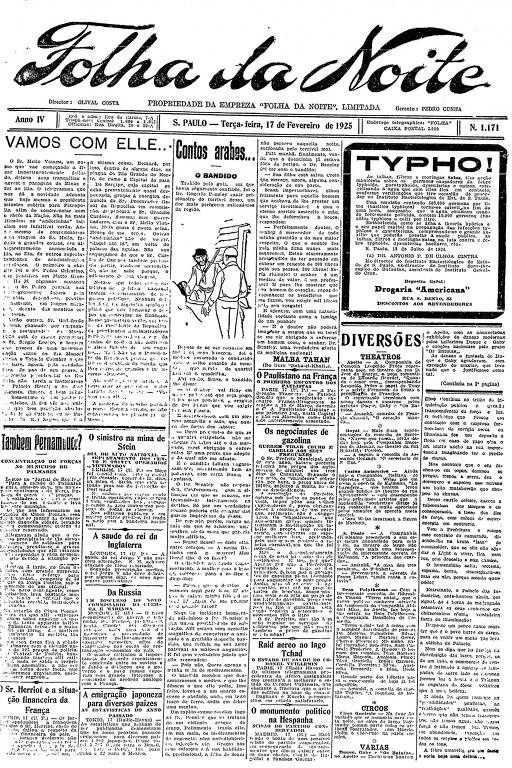 Primeira Página da Folha da Noite de 17 de fevereiro de 1925