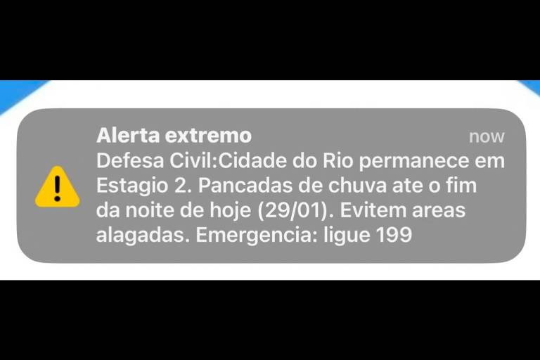 Informação em forma de notificação no celular， em retângulo cinza com um símbolo amarelo de atenção ao lado