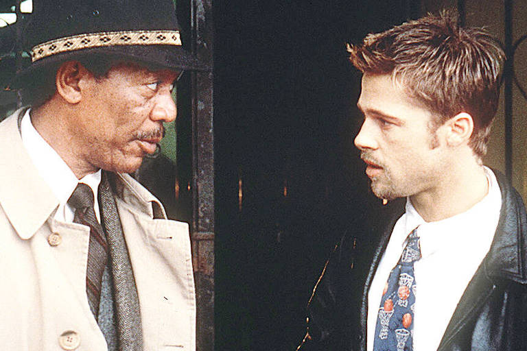 Brad Pitt e Morgan Freeman em cena do filme 'Seven - Os Sete Pecados Capitais'