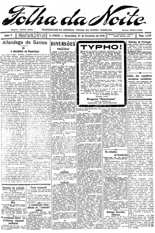 Primeira Página da Folha da Noite de 27 de fevereiro de 1925