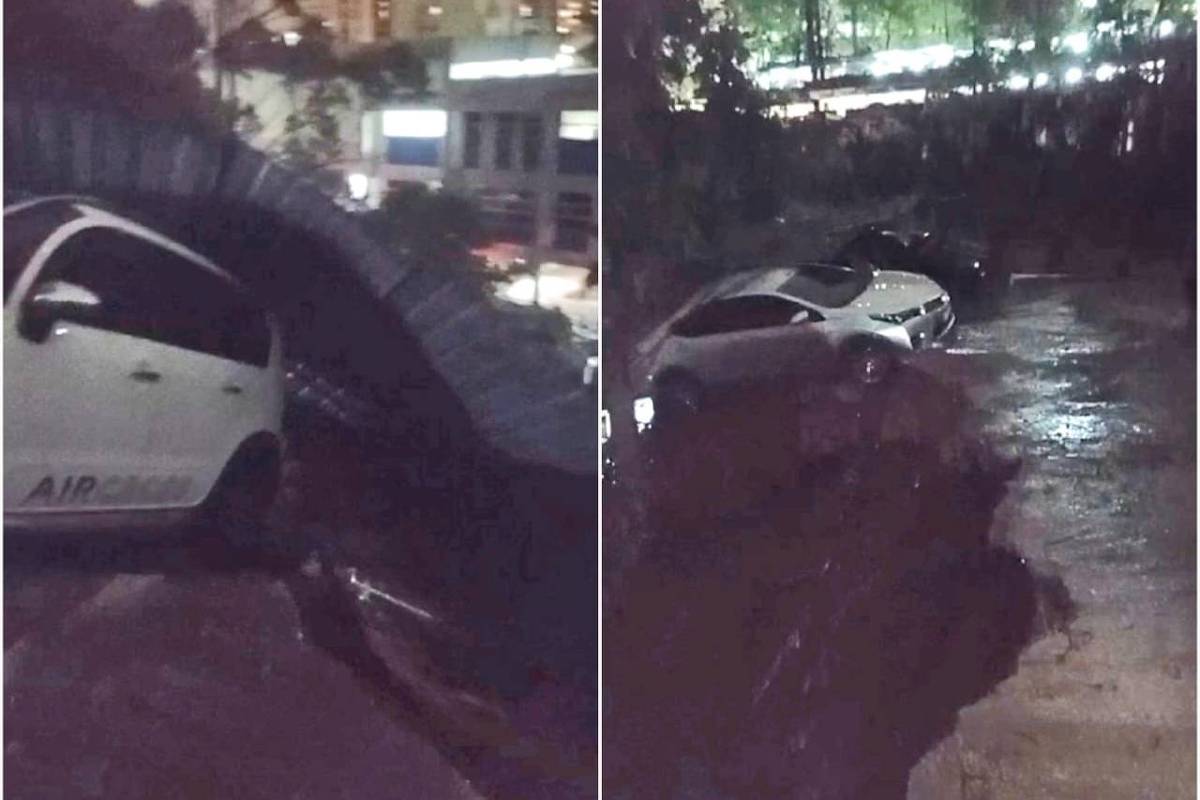 Chuva abre cratera em Paraisópolis, na capital paulista, e deixa carro pendurado; veja vídeo