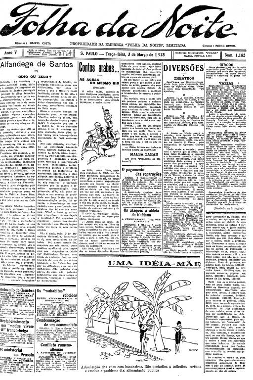 Primeira Página da Folha da Noite de 3 de fevereiro de 1925