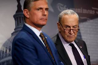 Schumer, Senate Democrats Discuss Federal Aid Freezes