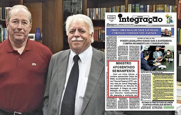 O ex-presidente do Supremo Tribunal Federal Celso de Mello recebeu em seu gabinete o jornalista José Reiner Fernandes， editor do jornal Integração， de Tatuí (SP)， que deixou de circular em dezembro passado. O ex-decano do STF acompanhou durante 49 anos a trajetória do semanário em sua terra natal. 