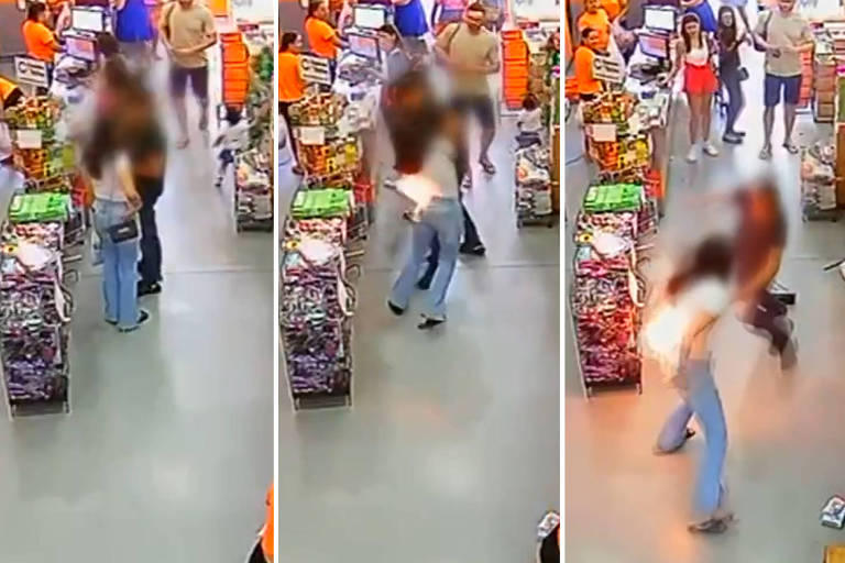 Montagem de momento em que jovem tem celular explodindo no bolso