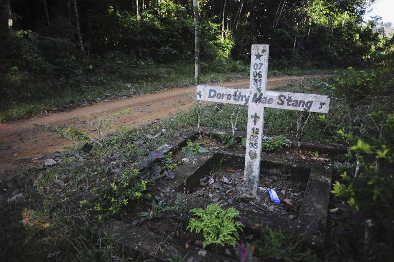 Cruz em homenagem a Dorothy no local de seu assassinato em Anapu (PA)