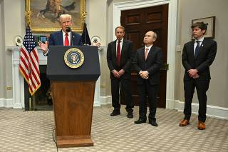 US President Trump delivers remarks in the Roosevelt Room at the White House
