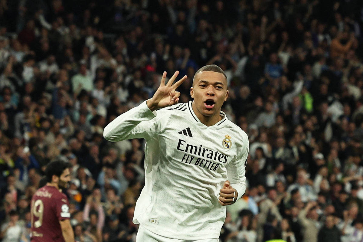 Mbappé marca três vezes, e Real Madrid despacha City da Champions League