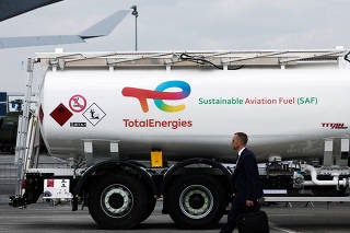 FILE PHOTO: A tanker with sustainable aviation fuel at 54th Paris Air Show