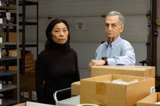 Bill Keefe and Juli Lee of the silk sleepwear maker Julianna Rae, in Burlington, Mass. on Feb. 27, 2025. (David Degner/The New York Times)