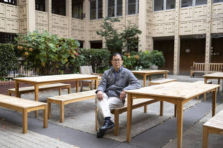 Professor Bryant Lin outside Stanford University School of Medicine in Stanford, Calif., Nov. 20, 2024. (Rachel Bujalski/The New York Times)