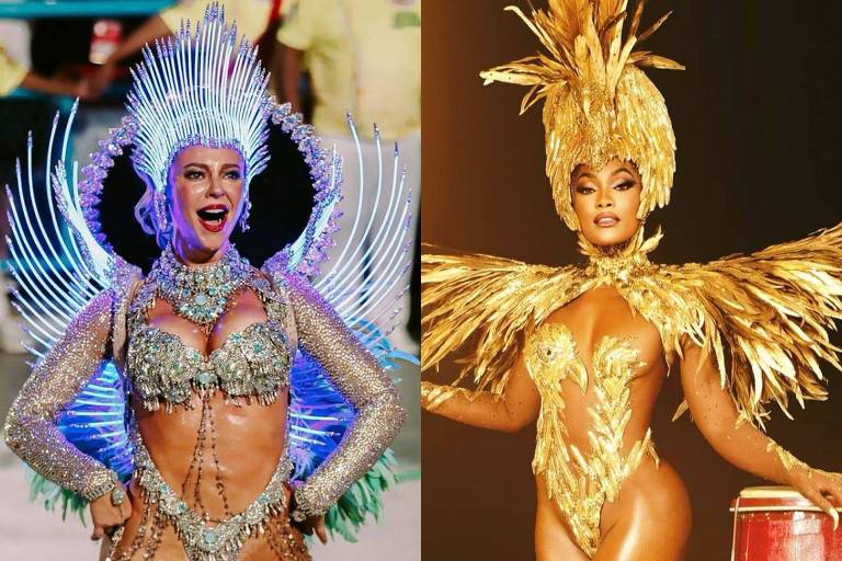 Duas mulheres lado a lado vestidas com roupas carnavalescas