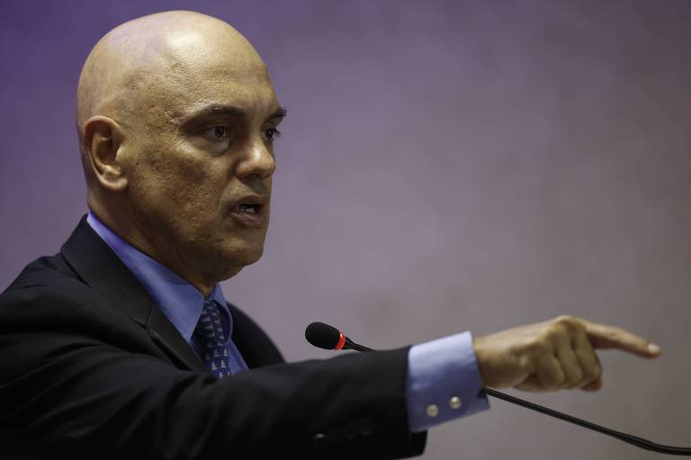 O ministro do STF Alexandre de Moraes durante aula inaugural sobre democracia e comunicação digital