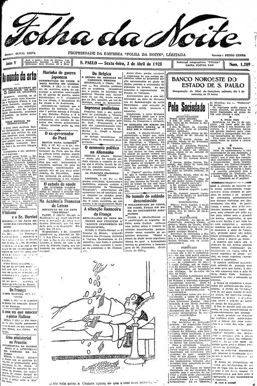 Primeira Página da Folha da Noite de 3 de abril de 1925
