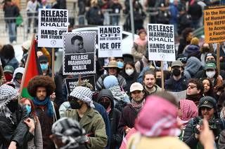Protesters Gather Outside Pro-Palestinian Activist Mahmoud Khalil's Court Conference In New York