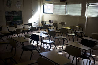 An empty classroom at a high school in Eden, N.C., Aug. 28, 2020. (Pete Kiehart/The New York Times)
