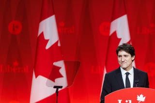 Prime Minister Justin Trudeau of Canada speaks at the Liberal PartyÕs leadership event in Ottawa, Ontario, March 9, 2025.  (Cole Burston/The New York Times)
