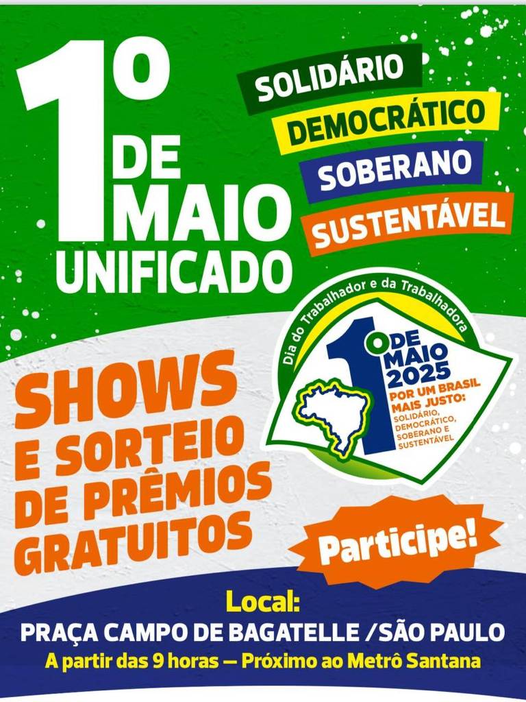 Panfleto do ato de Primeiro de Maio das centrais, com anúncio de sorteio de prêmios - Divulgação