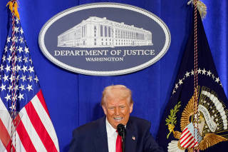 U.S. President Donald Trump meets Department of Justice workers in Washington