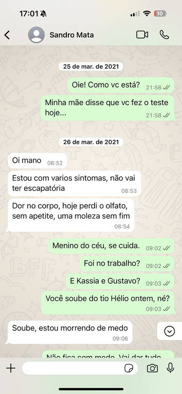 Últimas mensagens que Anderson Mata, 43, trocou com o irmão Sandro Mata, morto pela Covid em março de 2021