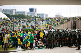 FILE PHOTO: Supporters of Brazil's former President Jair Bolsonaro demonstrate against President Luiz Inacio Lula da Silva, in Brasilia