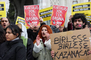 University students protest against the detention of Istanbul Mayor Ekrem Imamoglu, in Istanbul
