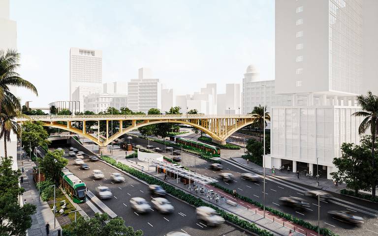 Haverá supressão de pistas dos veículos comuns para instalação de trilhos e carros e VLT terão de conviver no trânsito.