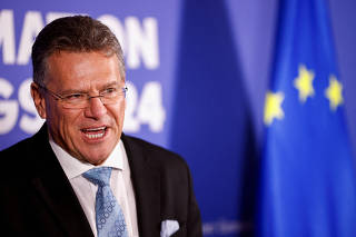 FILE PHOTO: Maros Sefcovic, nominee for EU trade commissioner, holds press conference in Brussels
