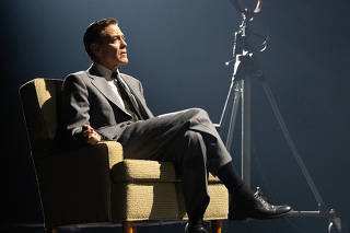 George Clooney as Edward R. Murrow in the play ?Goodnight, and Goodluck? at the Winter Garden Theater in New York on March 11, 2025. (Sara Krulwich/The New York Times)