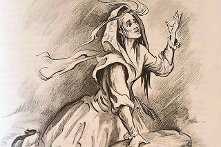 An illustration of Moll Dyer, a woman living alone in Maryland during the 17th century who had been deemed a witch, provided by Maria Breidenbach Holmes/Town of Leonardtown. (Maria Breidenbach Holmes/Town of Leonardtown via The New York Times)