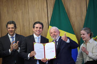Brazil's President Luiz Inacio Lula da Silva holds a meeting to announce the submission of a bill to expand income tax exemptions to the National Congress