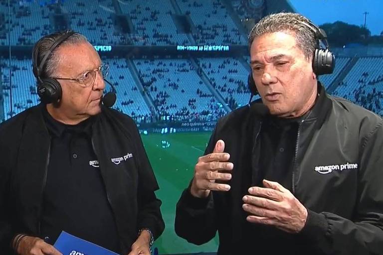 Galvão Bueno e Vanderlei Luxemburgo em transmissão da Amazon