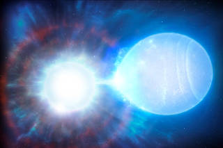 An illustration shows a white dwarf star located in the Milky Way galaxy at the moment of its explosion