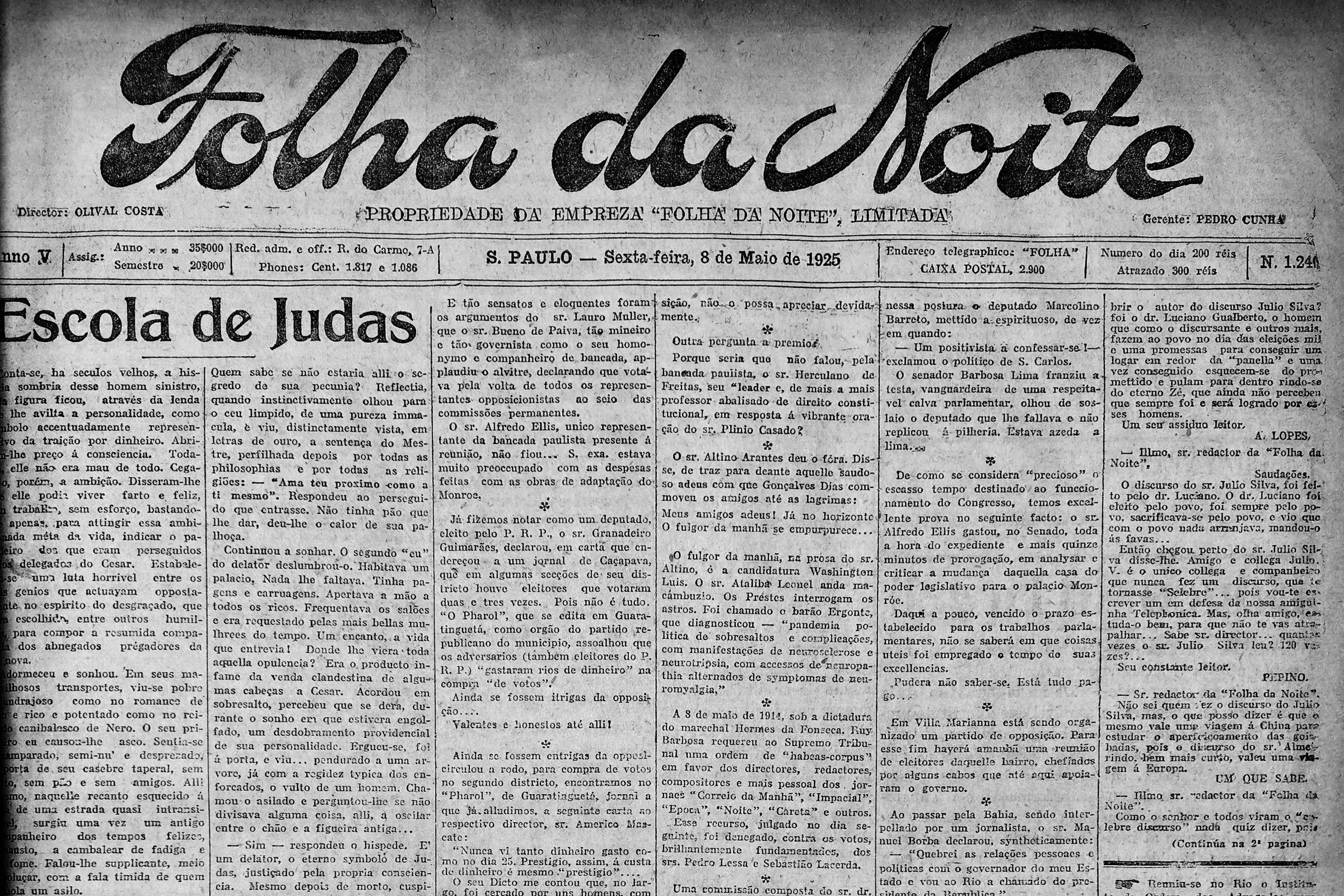 1925: Decisão sobre candidatura de W. Luís é levada ao presidente