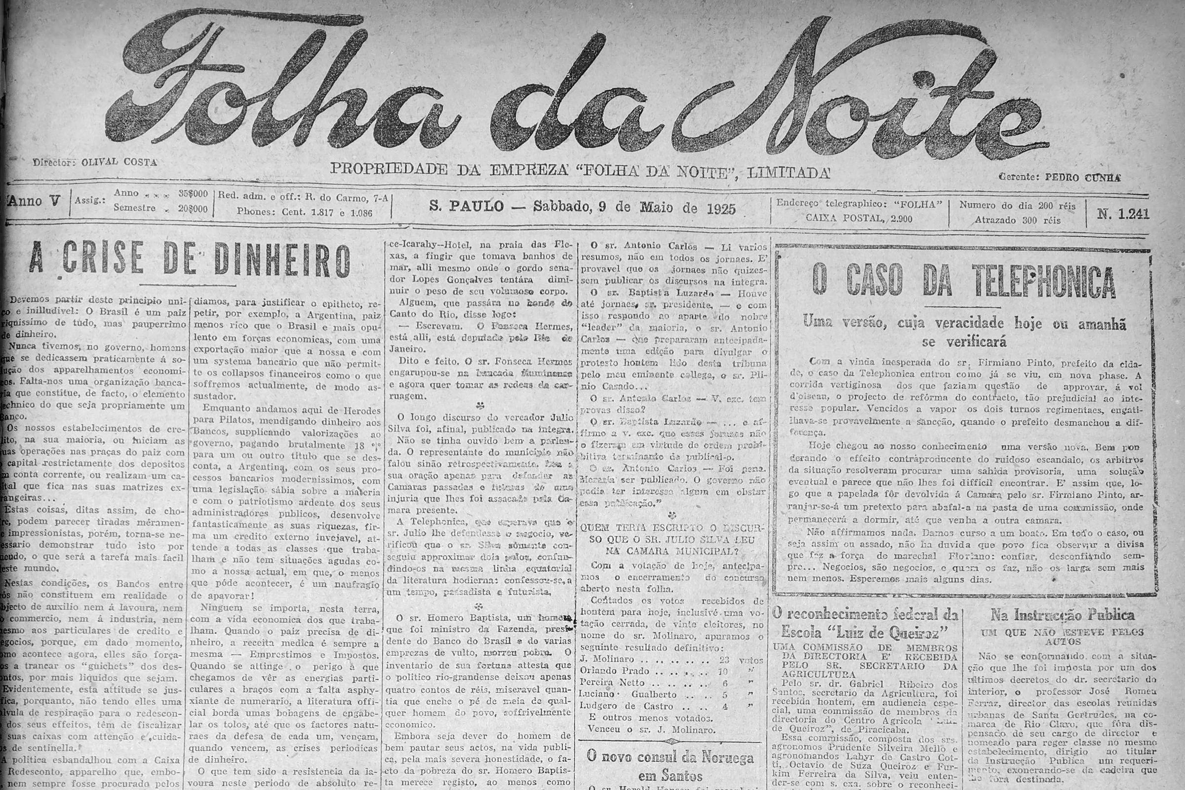 1925: Governador vê candidatura de W. Luís como assentada