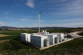 Battery storage from wind energy at Acciona Energia Experimental Wind Farm in Barasoain